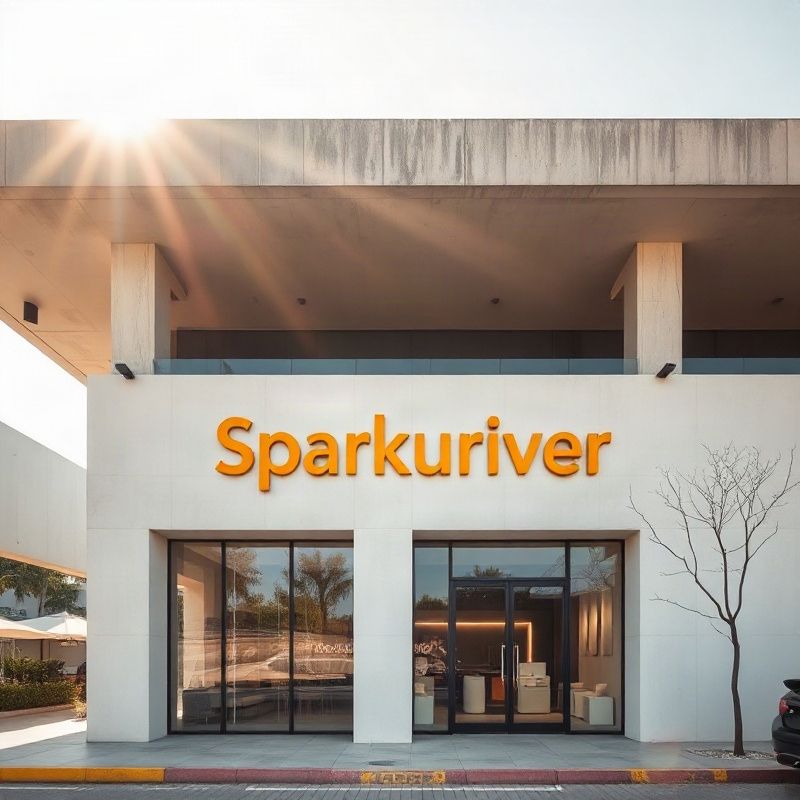 Fachada do showroom Sparkuriver em Brasília sob sol equatorial